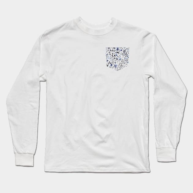 Pocket - Winter Ink Flowers Long Sleeve T-Shirt by ninoladesign